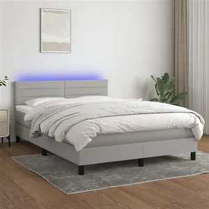 vidaXL Sommier à lattes de lit et matelas et LED Gris clair 140x190 cm pas cher