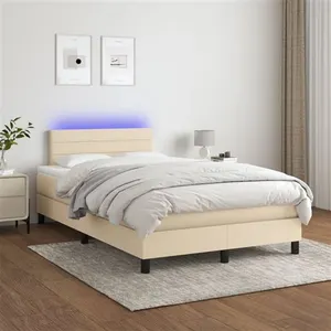vidaXL Sommier à lattes de lit avec matelas LED Crème 120x200 cm Tissu pas cher