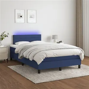 vidaXL Sommier à lattes de lit avec matelas LED Bleu 120x200 cm Tissu pas cher