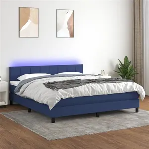 vidaXL Sommier à lattes de lit avec matelas LED Bleu 180x200 cm Tissu pas cher