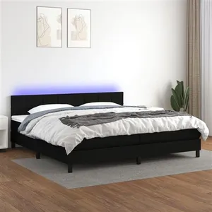 vidaXL Sommier à lattes de lit et matelas et LED Noir 200x200 cm Tissu pas cher
