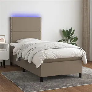 vidaXL Sommier à lattes de lit et matelas et LED Taupe 90x190 cm Tissu pas cher