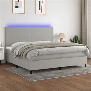 vidaXL Sommier à lattes de lit et matelas et LED Gris clair 200x200 cm pas cher
