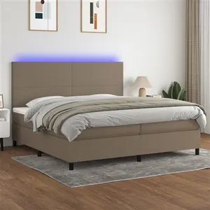 vidaXL Sommier à lattes de lit et matelas et LED Taupe 200x200cm Tissu pas cher