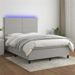 vidaXL Sommier à lattes de lit et matelas et LED Gris clair 140x190 cm pas cher