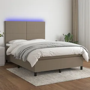 vidaXL Sommier à lattes de lit et matelas et LED Taupe 140x190cm Tissu pas cher