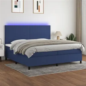 vidaXL Sommier à lattes de lit et matelas et LED Bleu 200x200 cm Tissu pas cher