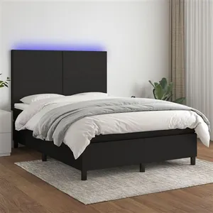 vidaXL Sommier à lattes de lit et matelas et LED Noir 140x200 cm Tissu pas cher