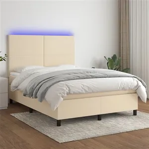 vidaXL Sommier à lattes de lit et matelas et LED Crème 140x200cm Tissu pas cher