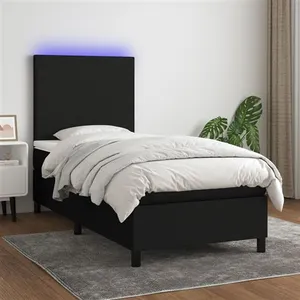 vidaXL Sommier à lattes de lit avec matelas et LED Noir 90x200cm Tissu pas cher