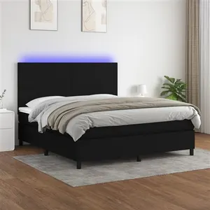 vidaXL Sommier à lattes de lit et matelas et LED Noir 160x200 cm Tissu pas cher