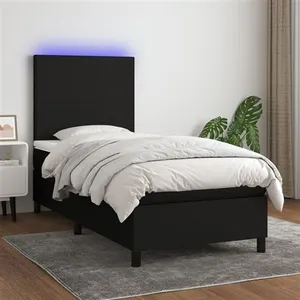 vidaXL Sommier à lattes de lit avec matelas et LED Noir 90x190cm Tissu pas cher
