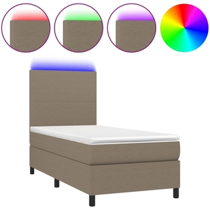 vidaXL Sommier à lattes de lit et matelas et LED Taupe 90x190 cm Tissu pas cher