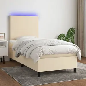 vidaXL Sommier à lattes de lit et matelas et LED Crème 90x190 cm Tissu pas cher