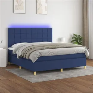 vidaXL Sommier à lattes de lit et matelas et LED Bleu 180x200 cm Tissu pas cher
