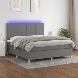 vidaXL Sommier à lattes de lit et matelas et LED Gris foncé 180x200 cm pas cher