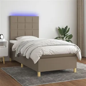 vidaXL Sommier à lattes de lit et matelas et LED Taupe 100x200cm Tissu pas cher