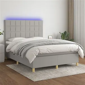 vidaXL Sommier à lattes de lit et matelas et LED Gris clair 140x190 cm pas cher