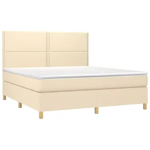 vidaXL Sommier à lattes de lit et matelas et LED Crème 180x200cm Tissu pas cher