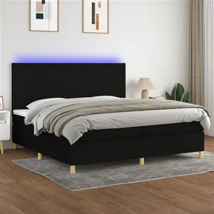 vidaXL Sommier à lattes de lit et matelas et LED Noir 200x200 cm Tissu pas cher