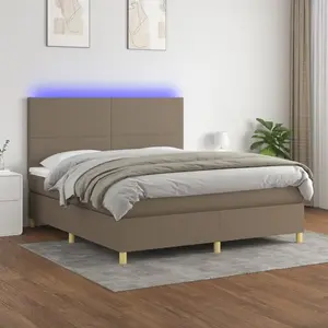 vidaXL Sommier à lattes de lit et matelas et LED Taupe 180x200cm Tissu pas cher