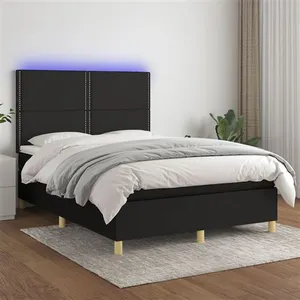 vidaXL Sommier à lattes de lit et matelas et LED Noir 140x190 cm Tissu pas cher