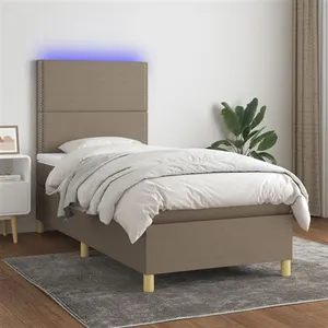 vidaXL Sommier à lattes de lit et matelas et LED Taupe 90x190 cm Tissu pas cher