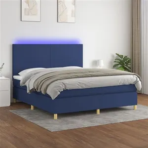 vidaXL Sommier à lattes de lit et matelas et LED Bleu 160x200 cm Tissu pas cher