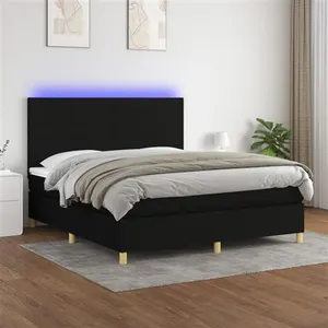 vidaXL Sommier à lattes de lit et matelas et LED Noir 160x200 cm Tissu pas cher