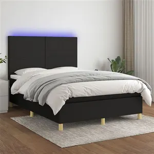 vidaXL Sommier à lattes de lit et matelas et LED Noir 140x200 cm Tissu pas cher