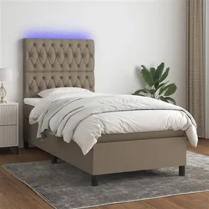 vidaXL Sommier à lattes de lit et matelas et LED Taupe 80x200cm Tissu pas cher