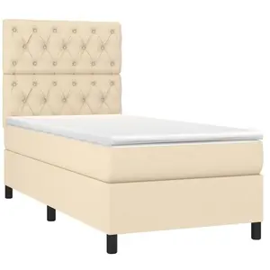 vidaXL Sommier à lattes de lit et matelas et LED Crème 80x200 cm Tissu pas cher