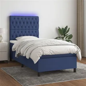 vidaXL Sommier à lattes de lit avec matelas et LED Bleu 80x200cm Tissu pas cher