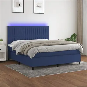vidaXL Sommier à lattes de lit et matelas et LED Bleu 180x200 cm Tissu pas cher