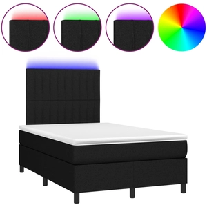 vidaXL Sommier à lattes de lit et matelas et LED Noir 140x200 cm Tissu pas cher