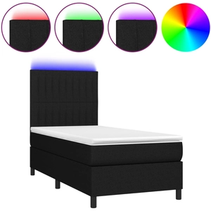 vidaXL Sommier à lattes de lit avec matelas et LED Noir 90x190cm Tissu pas cher