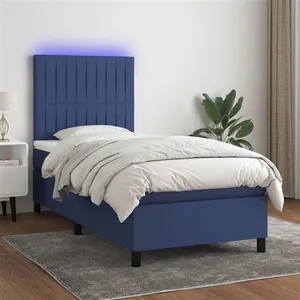 vidaXL Sommier à lattes de lit avec matelas et LED Bleu 90x190cm Tissu pas cher