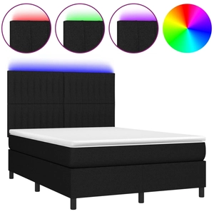 vidaXL Sommier à lattes de lit et matelas et LED Noir 180x200 cm Tissu pas cher