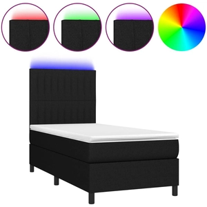 vidaXL Sommier à lattes de lit avec matelas et LED Noir 80x200cm Tissu pas cher