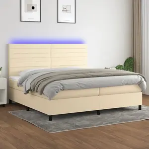 vidaXL Sommier à lattes de lit et matelas et LED Crème 200x200cm Tissu pas cher
