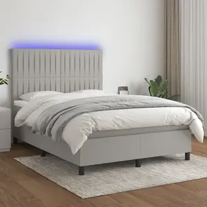 vidaXL Sommier à lattes de lit et matelas et LED Gris clair 140x190 cm pas cher
