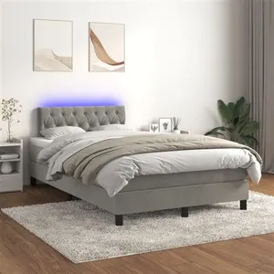 vidaXL Sommier à lattes de lit avec matelas LED Gris clair 120x200 cm pas cher