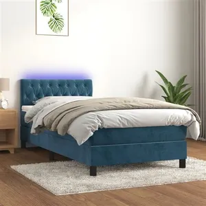 vidaXL Sommier à lattes de lit avec matelas et LED Bleu foncé 90x200cm pas cher