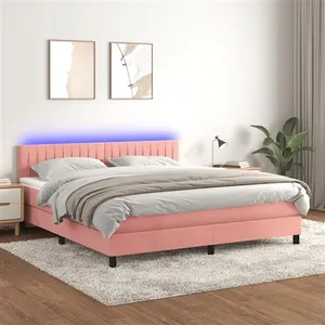 vidaXL Sommier à lattes de lit avec matelas et LED Rose 160x200 cm pas cher