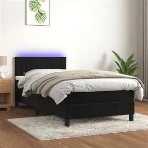 vidaXL Sommier à lattes de lit avec matelas et LED Noir 90x200 cm pas cher