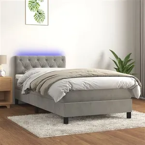 vidaXL Sommier à lattes de lit avec matelas et LED Gris clair 80x200cm pas cher