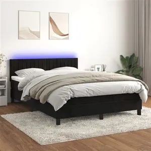 vidaXL Sommier à lattes de lit avec matelas et LED Noir 140x190 cm pas cher