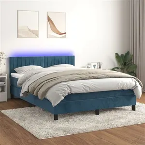 vidaXL Sommier à lattes de lit avec matelas LED Bleu foncé 140x200 cm pas cher