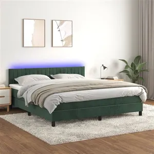vidaXL Sommier à lattes de lit avec matelas LED Vert foncé 160x200 cm pas cher