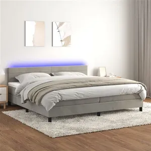 vidaXL Sommier à lattes de lit avec matelas LED Gris clair 200x200 cm pas cher